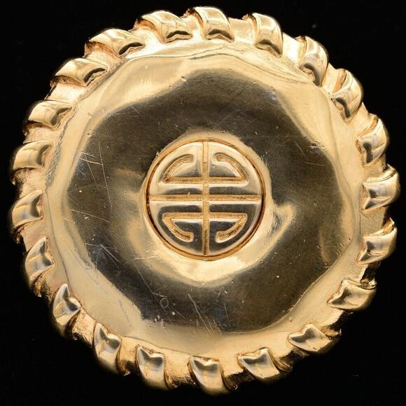 Givenchy Vintage Logo Pin Brooch Disc Coin Gold 4G Runway Signed 1980s BinBA - Picture 1 of 12